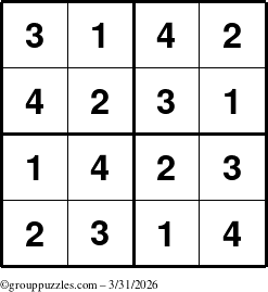 The grouppuzzles.com Answer grid for the Sudoku-4 puzzle for Tuesday March 31, 2026