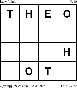 The grouppuzzles.com Easy Theo puzzle for Tuesday March 31, 2026