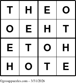 The grouppuzzles.com Answer grid for the Theo puzzle for Tuesday March 31, 2026
