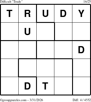 The grouppuzzles.com Difficult Trudy puzzle for Tuesday March 31, 2026