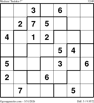 The grouppuzzles.com Medium Sudoku-7 puzzle for Tuesday March 31, 2026