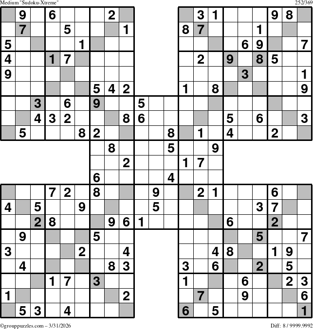 The grouppuzzles.com Medium Sudoku-Xtreme puzzle for Tuesday March 31, 2026