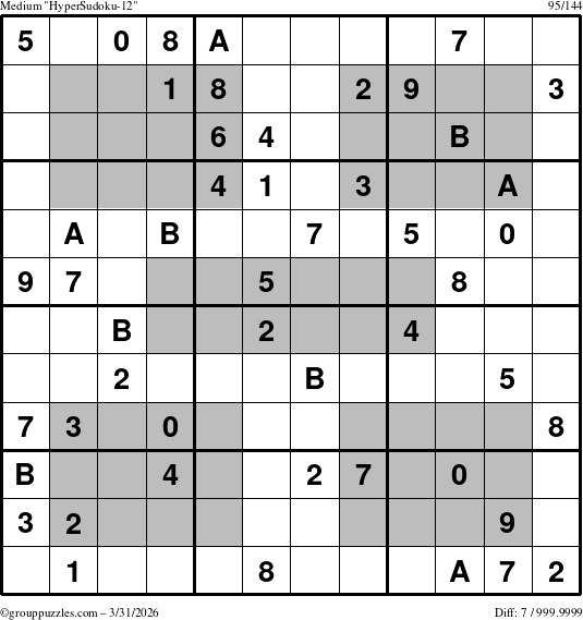 The grouppuzzles.com Medium HyperSudoku-12 puzzle for Tuesday March 31, 2026