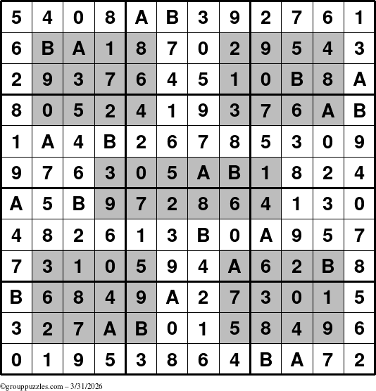 The grouppuzzles.com Answer grid for the HyperSudoku-12 puzzle for Tuesday March 31, 2026