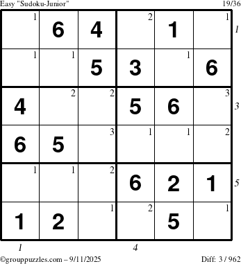 The grouppuzzles.com Easy Sudoku-Junior puzzle for Thursday September 11, 2025 with all 3 steps marked