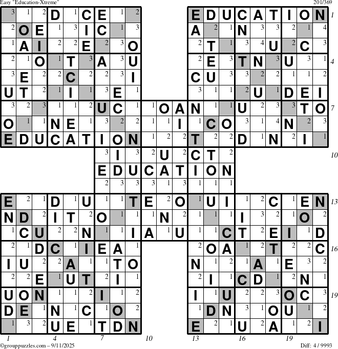 The grouppuzzles.com Easy Education-Xtreme puzzle for Thursday September 11, 2025, suitable for printing, with all 4 steps marked