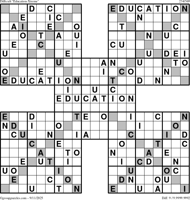 The grouppuzzles.com Difficult Education-Xtreme puzzle for Thursday September 11, 2025
