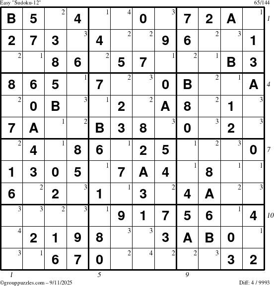 The grouppuzzles.com Easy Sudoku-12 puzzle for Thursday September 11, 2025, suitable for printing, with all 4 steps marked