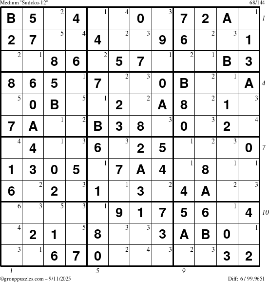 The grouppuzzles.com Medium Sudoku-12 puzzle for Thursday September 11, 2025, suitable for printing, with all 6 steps marked