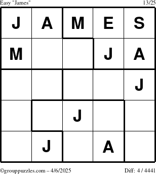 The grouppuzzles.com Easy James puzzle for Sunday April 6, 2025