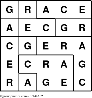 The grouppuzzles.com Answer grid for the Grace puzzle for Friday March 14, 2025