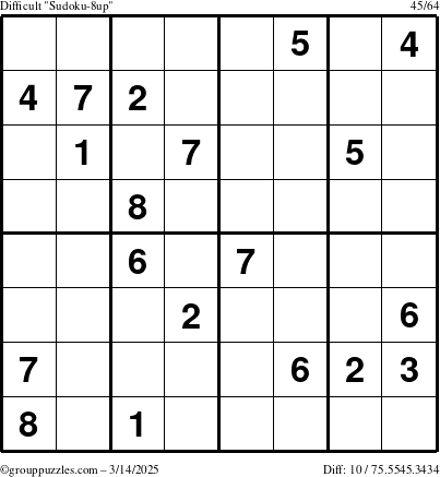 The grouppuzzles.com Difficult Sudoku-8up puzzle for Friday March 14, 2025