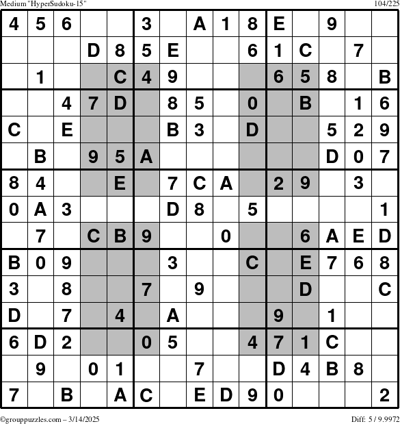 The grouppuzzles.com Medium HyperSudoku-15 puzzle for Friday March 14, 2025
