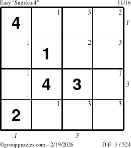 The grouppuzzles.com Easy Sudoku-4 puzzle for Thursday February 19, 2026 with all 3 steps marked