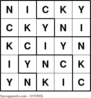 The grouppuzzles.com Answer grid for the Nicky puzzle for Thursday February 19, 2026