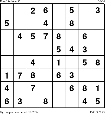 The grouppuzzles.com Easy Sudoku-8 puzzle for Thursday February 19, 2026