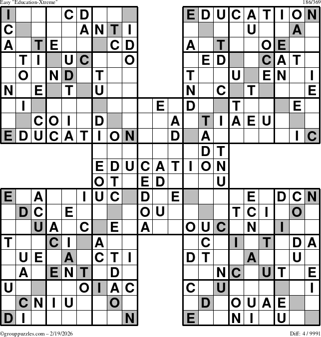 The grouppuzzles.com Easy Education-Xtreme puzzle for Thursday February 19, 2026