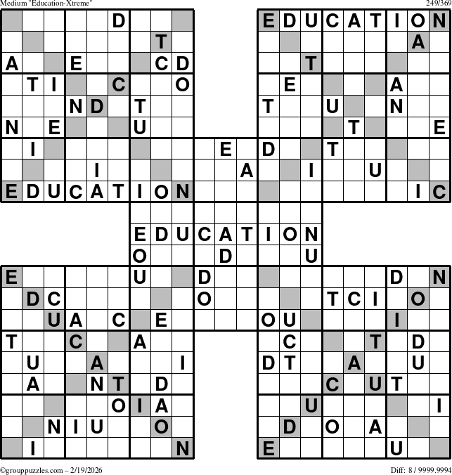 The grouppuzzles.com Medium Education-Xtreme puzzle for Thursday February 19, 2026