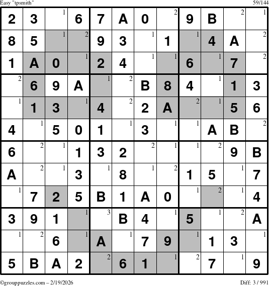 The grouppuzzles.com Easy tpsmith puzzle for Thursday February 19, 2026 with the first 3 steps marked