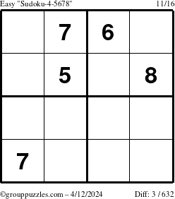 The grouppuzzles.com Easy Sudoku-4-5678 puzzle for Friday April 12, 2024