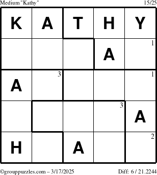 The grouppuzzles.com Medium Kathy puzzle for Monday March 17, 2025 with the first 3 steps marked