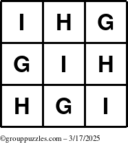 The grouppuzzles.com Answer grid for the TicTac-GHI puzzle for Monday March 17, 2025