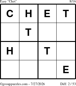 The grouppuzzles.com Easy Chet puzzle for Monday July 27, 2026