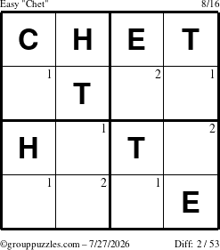 The grouppuzzles.com Easy Chet puzzle for Monday July 27, 2026 with the first 2 steps marked