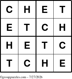 The grouppuzzles.com Answer grid for the Chet puzzle for Monday July 27, 2026