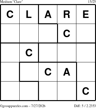 The grouppuzzles.com Medium Clare puzzle for Monday July 27, 2026