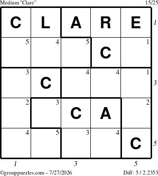 The grouppuzzles.com Medium Clare puzzle for Monday July 27, 2026 with all 5 steps marked