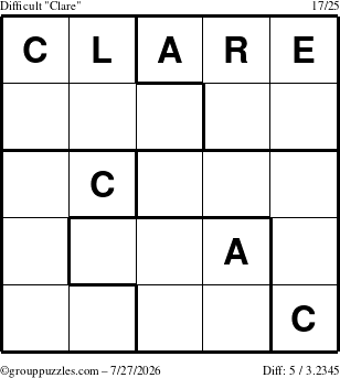The grouppuzzles.com Difficult Clare puzzle for Monday July 27, 2026