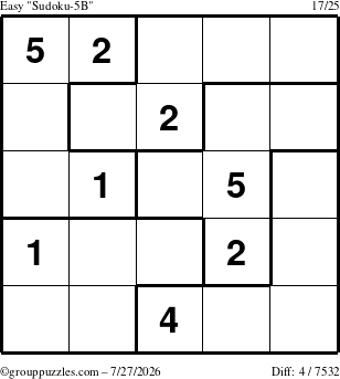 The grouppuzzles.com Easy Sudoku-5B puzzle for Monday July 27, 2026