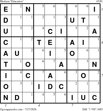 The grouppuzzles.com Medium Education-c1 puzzle for Monday July 27, 2026 with all 7 steps marked