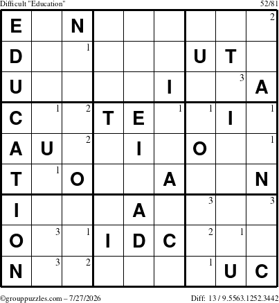 The grouppuzzles.com Difficult Education-c1 puzzle for Monday July 27, 2026 with the first 3 steps marked