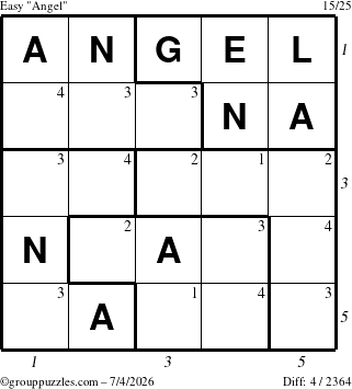 The grouppuzzles.com Easy Angel puzzle for Saturday July 4, 2026, suitable for printing, with all 4 steps marked