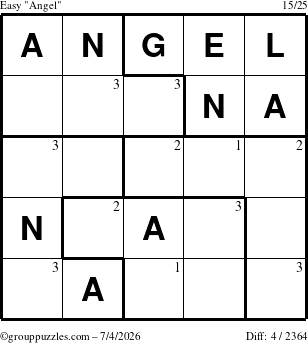The grouppuzzles.com Easy Angel puzzle for Saturday July 4, 2026 with the first 3 steps marked