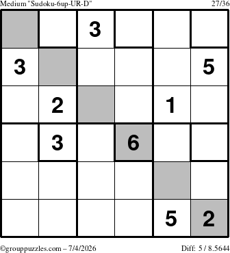 The grouppuzzles.com Medium Sudoku-6up-UR-D puzzle for Saturday July 4, 2026