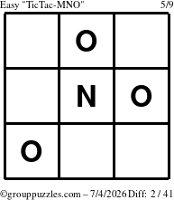 The grouppuzzles.com Easy TicTac-MNO puzzle for Saturday July 4, 2026