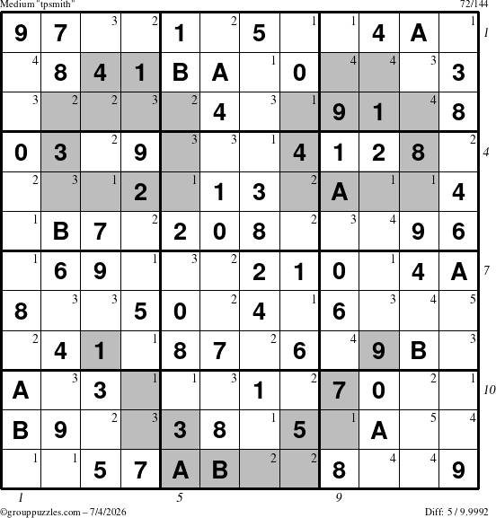 The grouppuzzles.com Medium tpsmith puzzle for Saturday July 4, 2026 with all 5 steps marked
