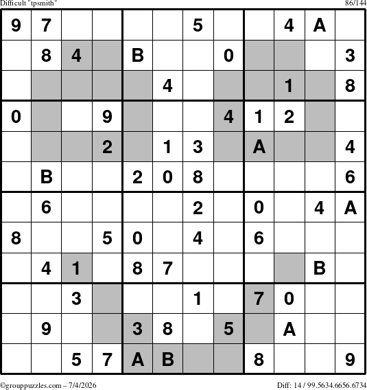 The grouppuzzles.com Difficult tpsmith puzzle for Saturday July 4, 2026