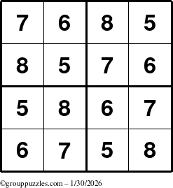 The grouppuzzles.com Answer grid for the Sudoku-4-5678 puzzle for Friday January 30, 2026