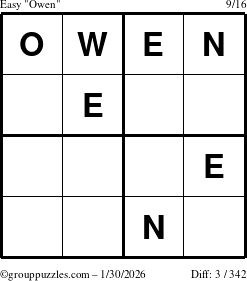 The grouppuzzles.com Easy Owen puzzle for Friday January 30, 2026
