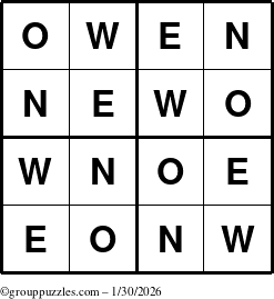 The grouppuzzles.com Answer grid for the Owen puzzle for Friday January 30, 2026