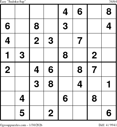 The grouppuzzles.com Easy Sudoku-8up puzzle for Friday January 30, 2026