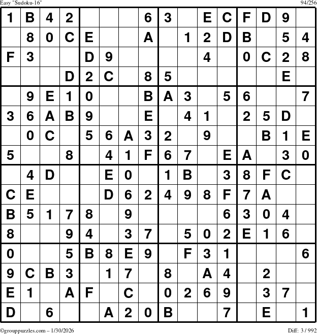 The grouppuzzles.com Easy Sudoku-16 puzzle for Friday January 30, 2026