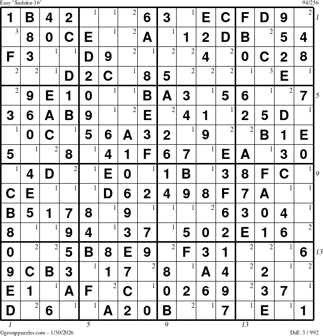 The grouppuzzles.com Easy Sudoku-16 puzzle for Friday January 30, 2026 with all 3 steps marked