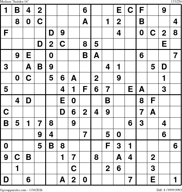 The grouppuzzles.com Medium Sudoku-16 puzzle for Friday January 30, 2026