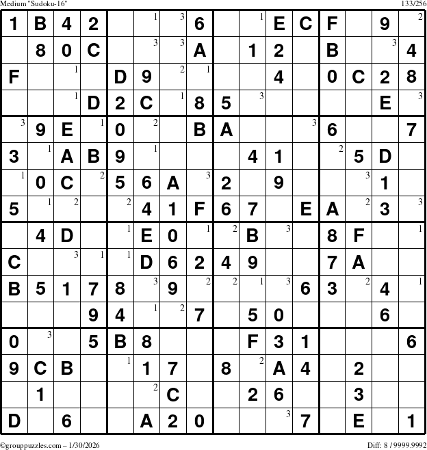 The grouppuzzles.com Medium Sudoku-16 puzzle for Friday January 30, 2026 with the first 3 steps marked