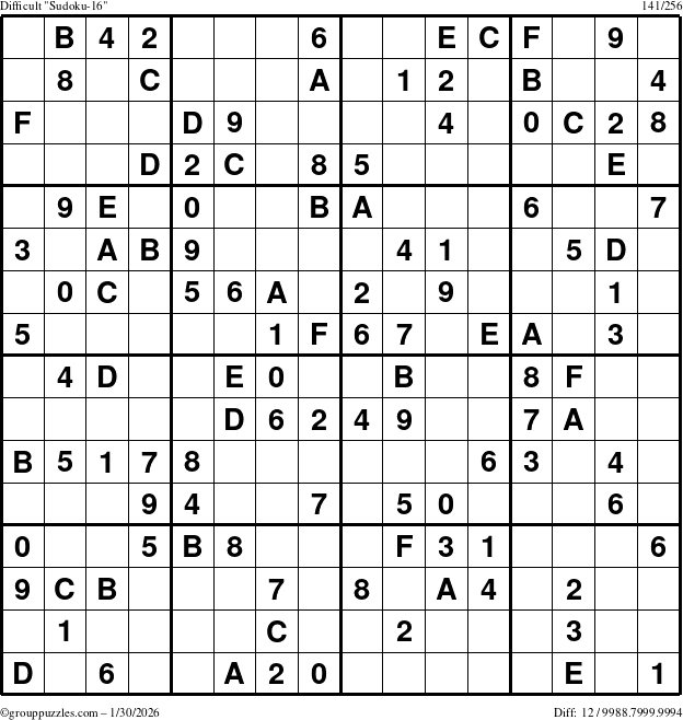 The grouppuzzles.com Difficult Sudoku-16 puzzle for Friday January 30, 2026